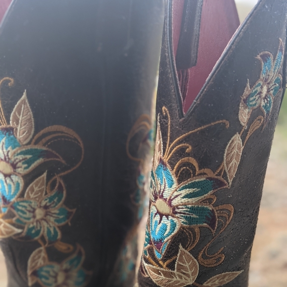 MACIE BEAN M9034 Glitterific brown leather floral embroidery cowgirl boots sz 6 - Picture 11 of 16